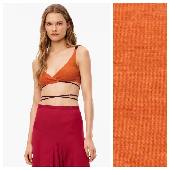 NWT. Zara Linen Blend Orange Knit Crop Top  Size S - Picture 1 of 8